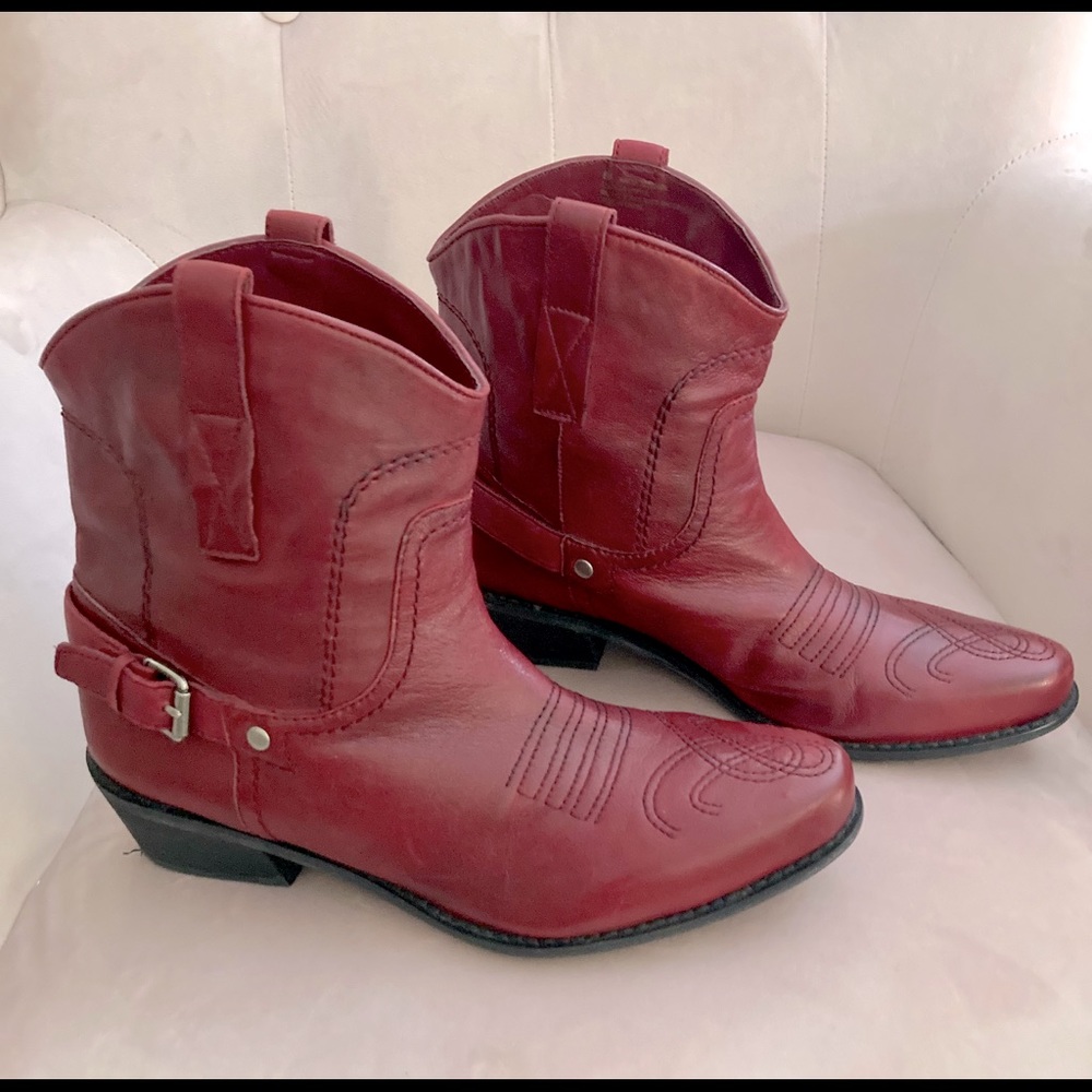 Franco Sarto Red Leather Ankle Cowboy Boots Sz  8